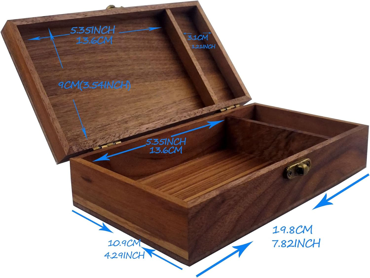 Walnut Handmade Walnut Partition Wooden Box for Keepsakes, Photos, Jewelry Ring