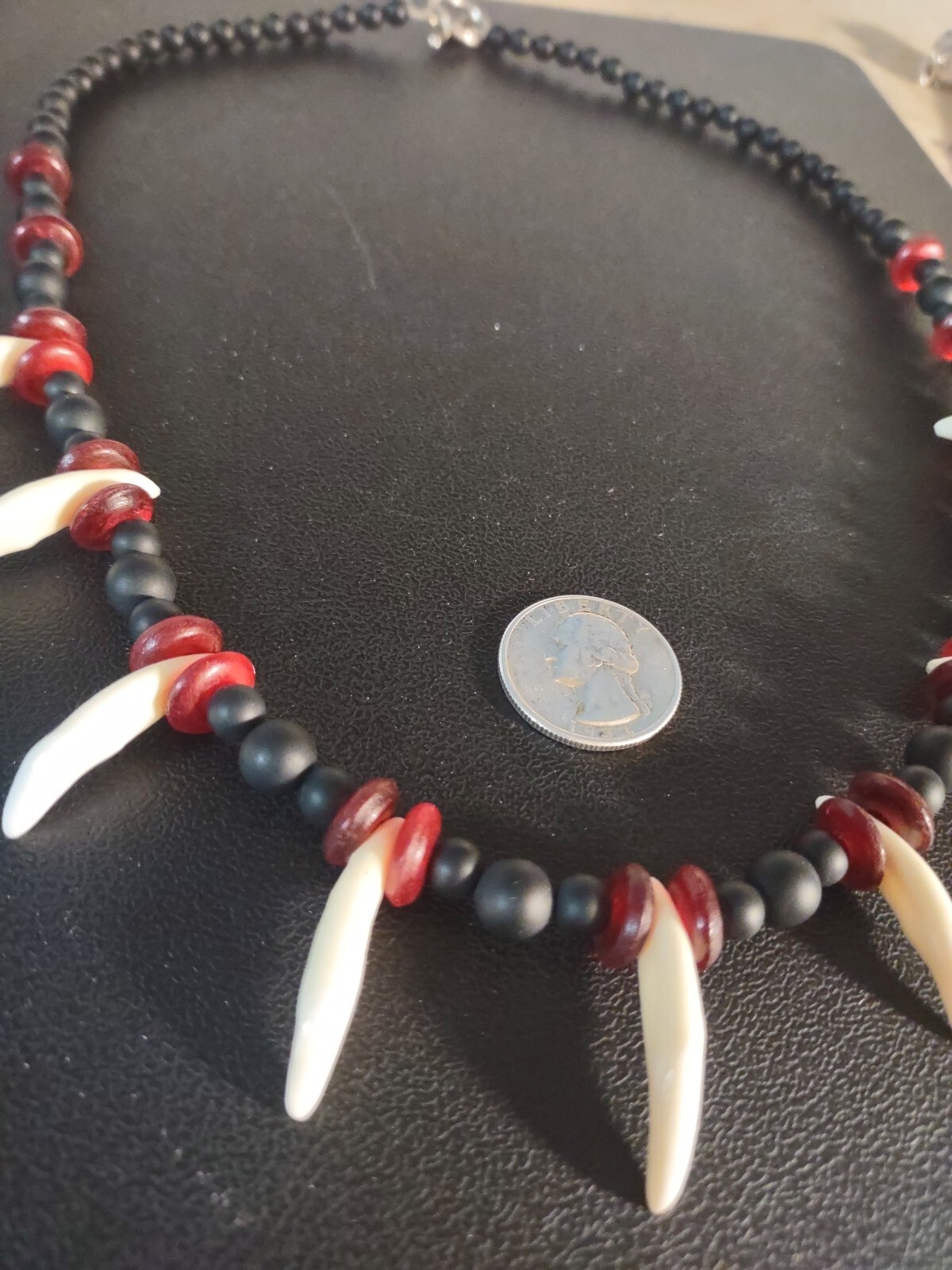 Modern 25″ Genuine Coyote Tooth Teeth, Onyx, Horn Necklace Handmade Artisanal