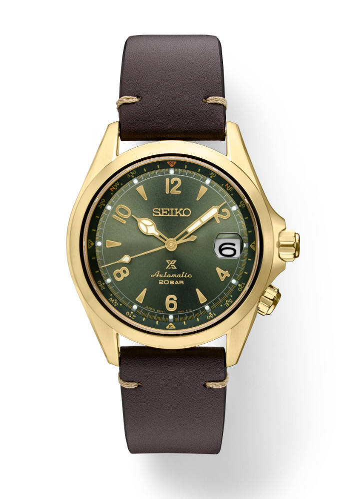 Seiko Prospex Alpinist Green Dial Gold Tone Brown Leather SPB210 Men’s Watch