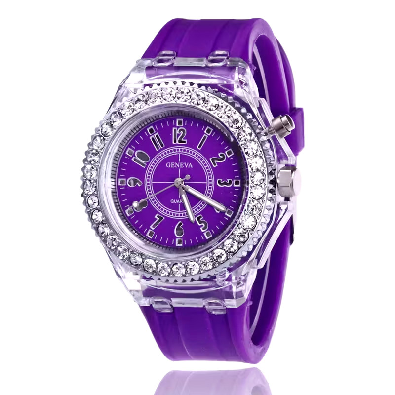 Luminous Personality Rhinestone LED Fashion Trend Jelly Quartz Watch Inteligente