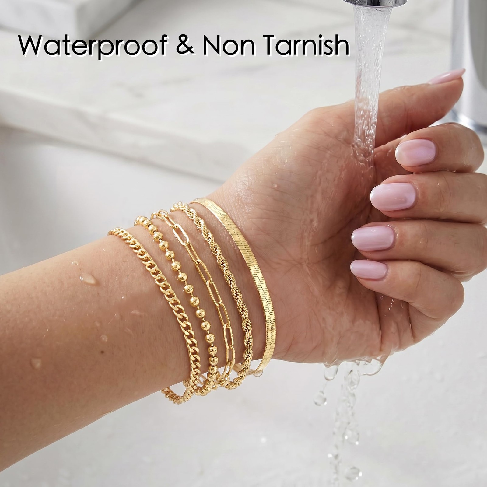 Gold Bracelets Set for Women Stack, Chunky Thick Bracelets Stack for Women Tr…