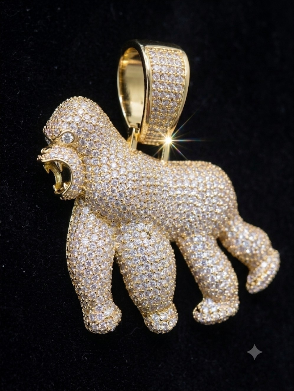 Gold Plated Gorilla Ape Pendant Fully Iced Out with Cubic Zirconia Stone Hip Hop