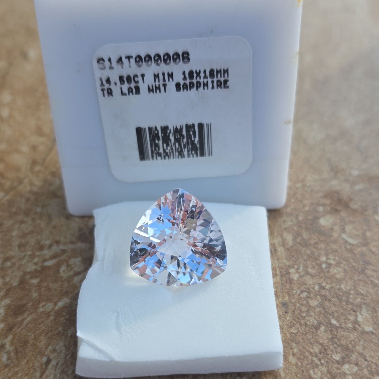 Lab-Created White Sapphire Trillion Cut Transparent Loose Gemstone 18x18mm