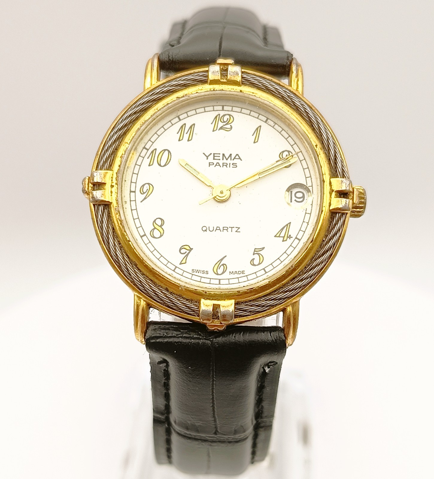 Yema Paris Vintage Swiss ETA 7 Jewel Quartz Date Rope Bezel 32mm Rare