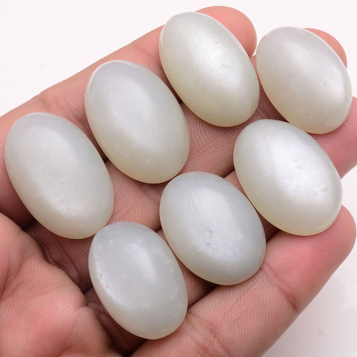 7 Pcs Natural White Moonstone 25mm-29mm Oval Cabochon Untreated Gemstones Lot