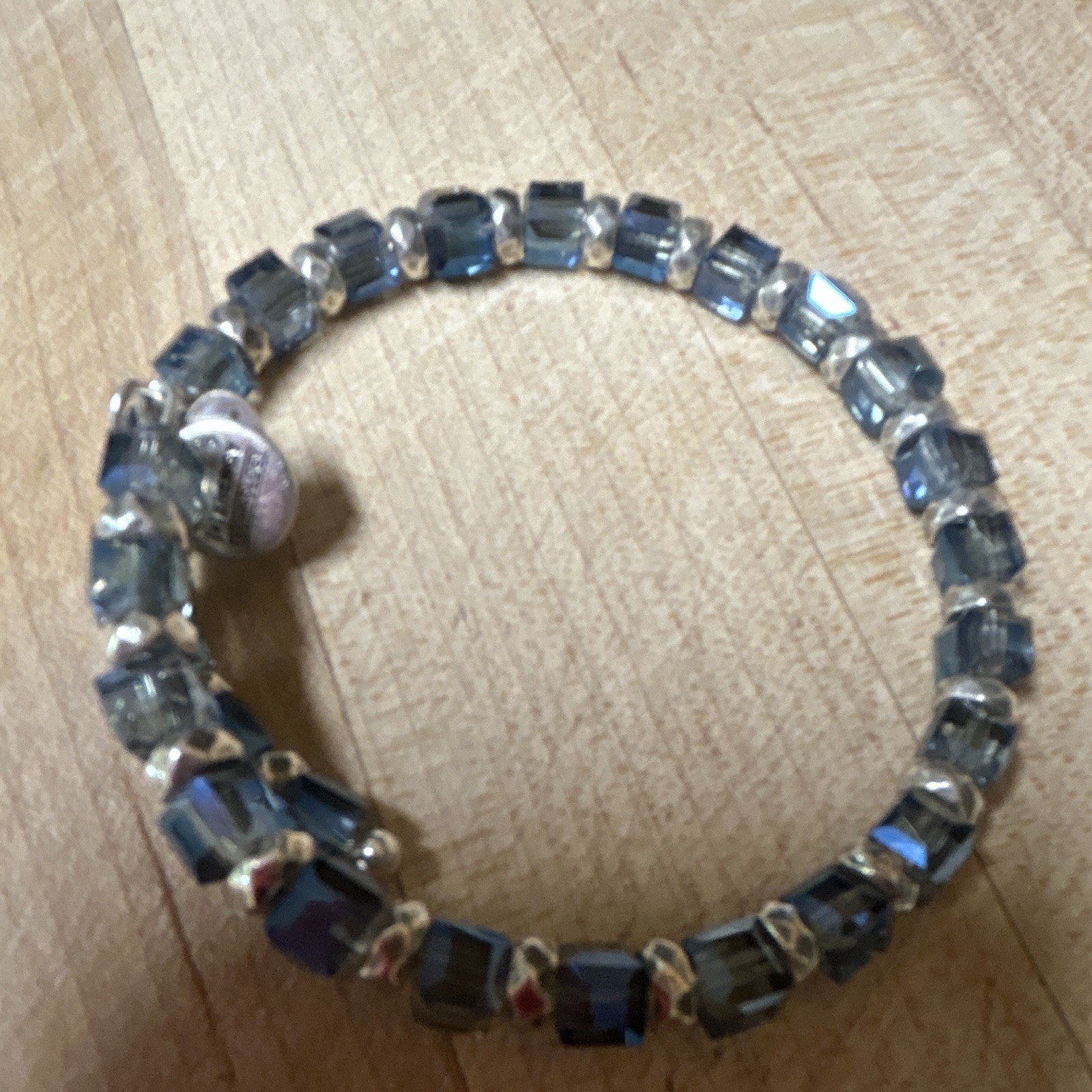 ALEX & ANI Blue Crystal Cube Bead Stretch Bracelet Silver Tone