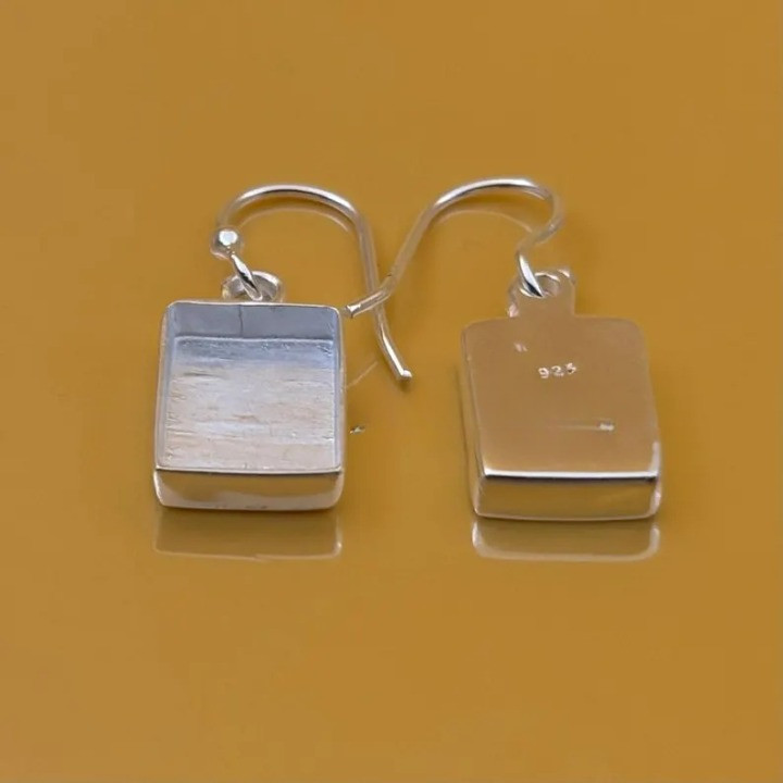 925 Sterling Silver 10x14mm Rectangle Bezel Hook Earrings Jewelry Setting