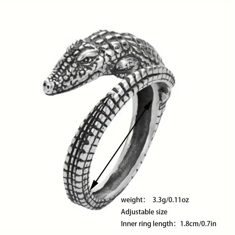 925 Sterling Silver Alligator Crocodile Unique Charms Open Ring One Size Fit All