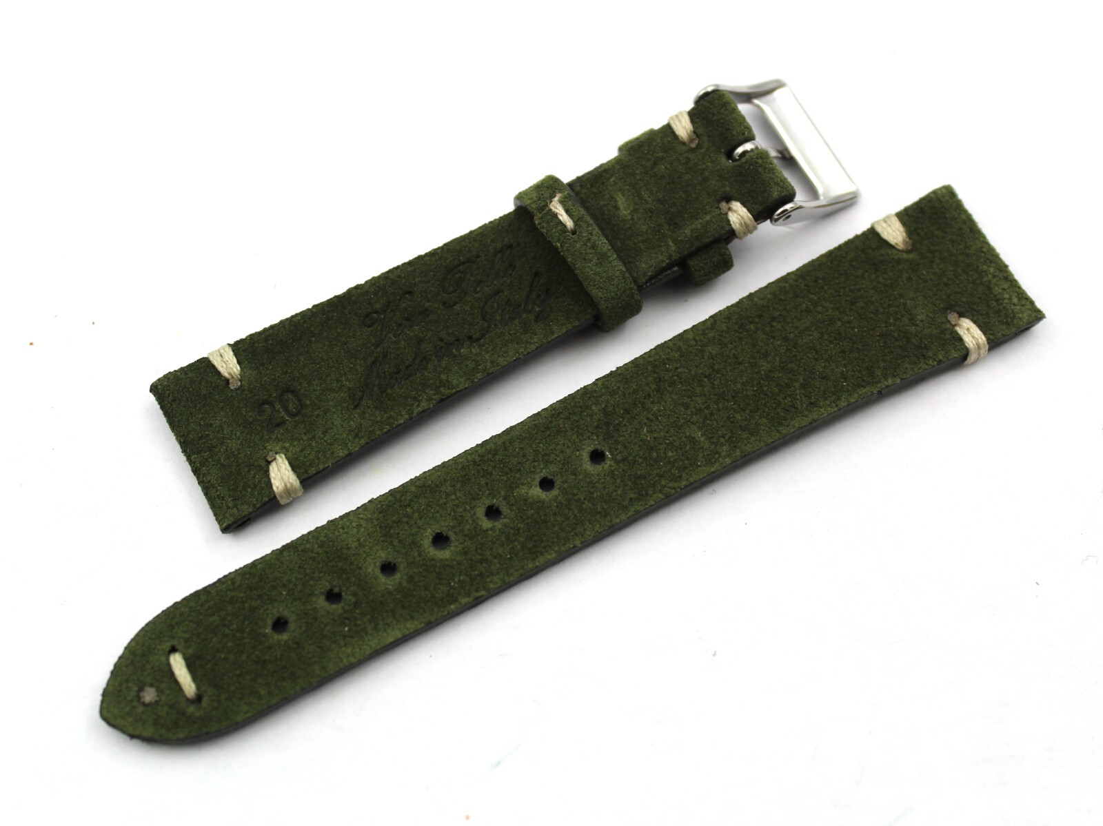 Olive Green Suede Strap Various Sizes Handmade Steel Buckle