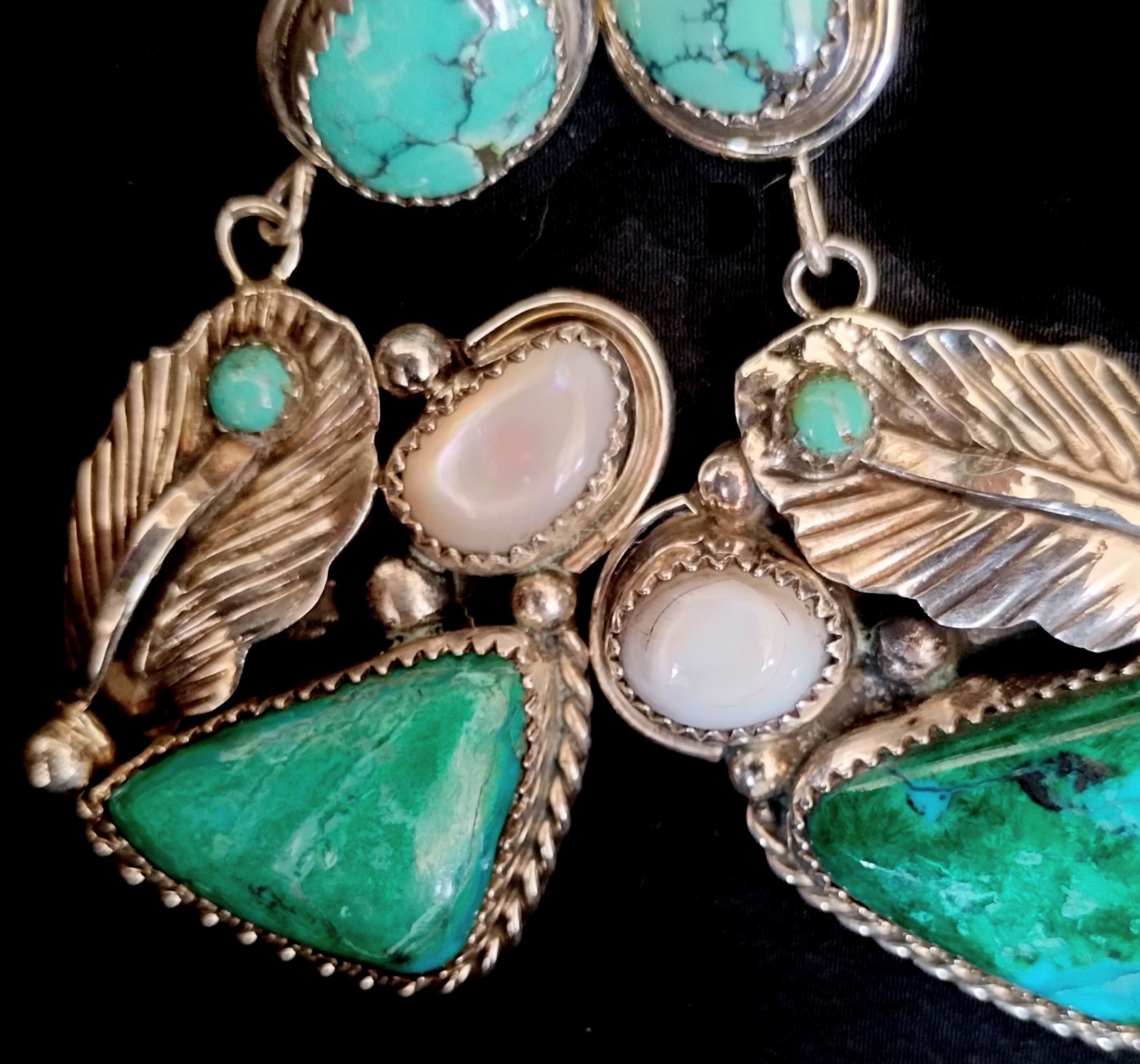 NAVAJO TURQUOISE DANGLING EARRINGS 2.5″ Long /Sumptuous Rich Unique/Touch Of MOP