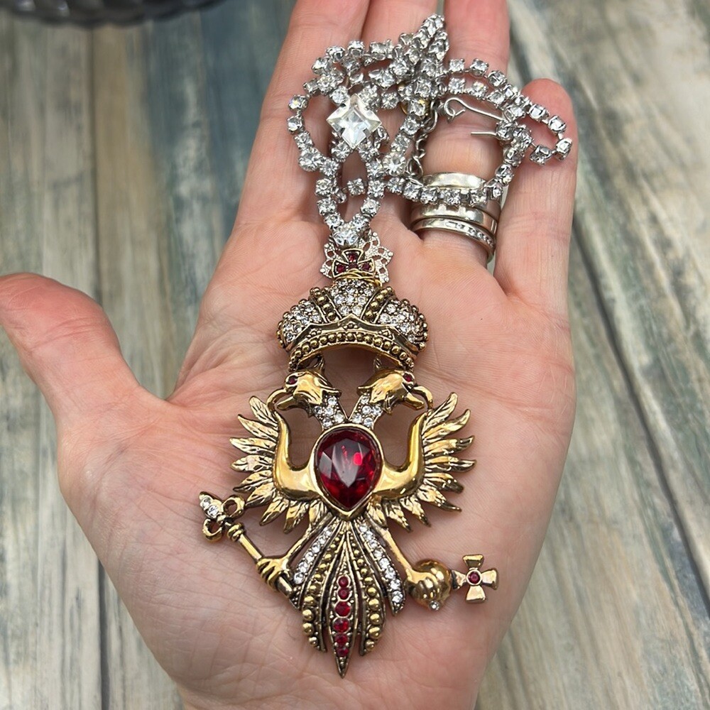 Adorned Crown Artisan Assemblage red eagle crest rhinestone necklace