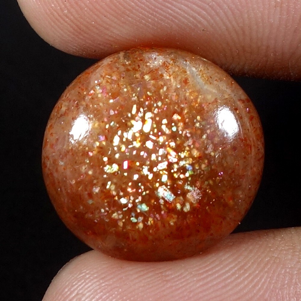 Natural Sunstone Gemstone 16.55 Cts. Sunstone Round Red Sparkle Cabochon