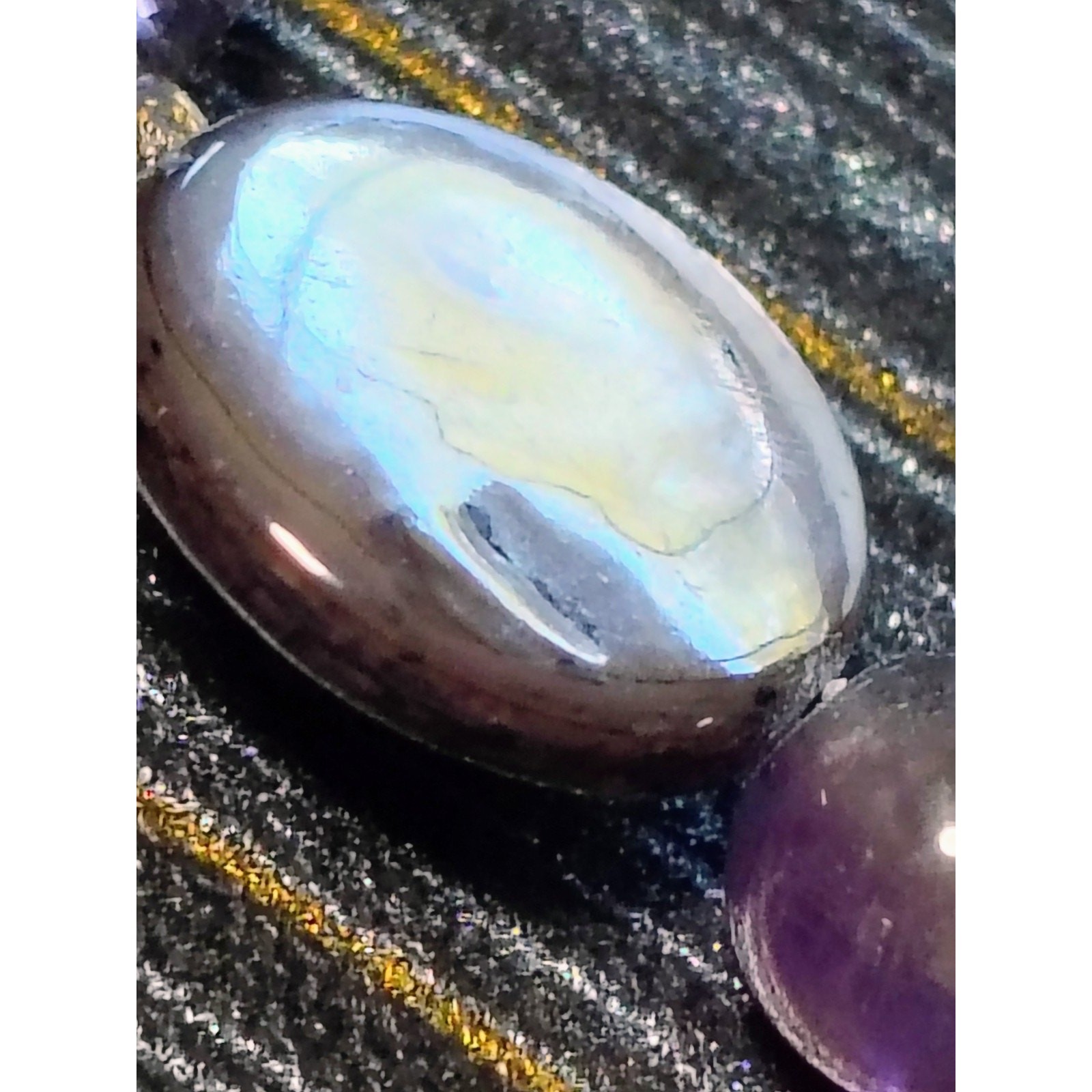N774 Artisan Double Strand Amethyst Chip Bead Necklace Purple Shell Pearl Boho