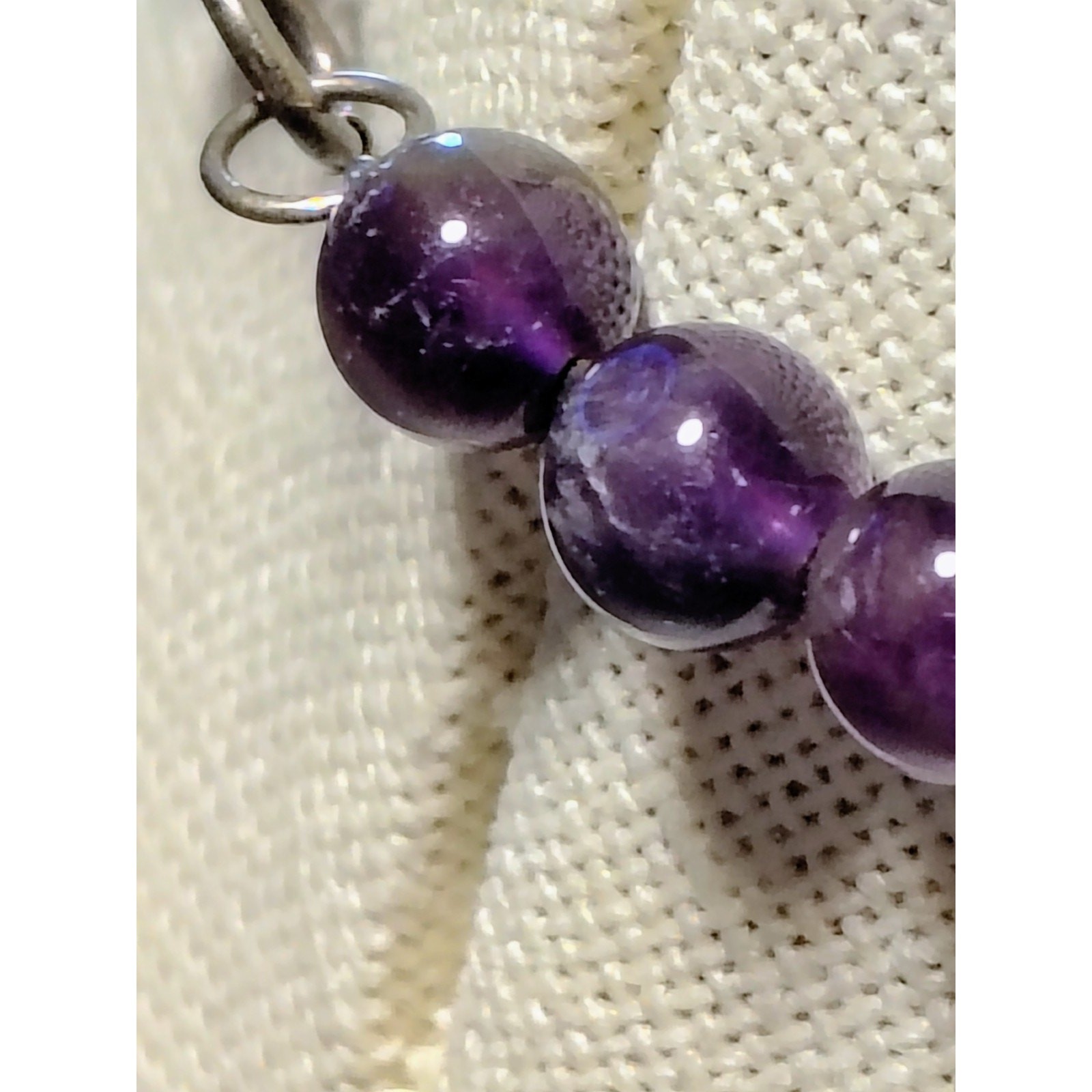 N774 Artisan Double Strand Amethyst Chip Bead Necklace Purple Shell Pearl Boho