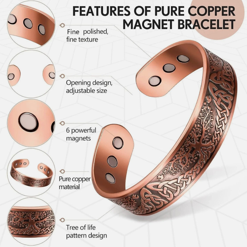 Men’s Bracelet Magnetic Therapy Arthritis Pain Relief Pure Solid Copper Bangle