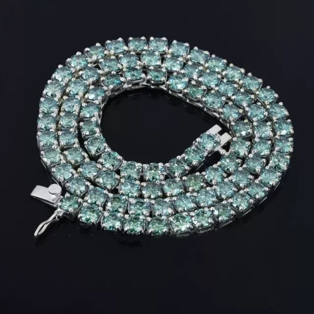 28Ct Round Lab Created Blue Diamond Tennis Necklace 14k White Gold Plated 18″