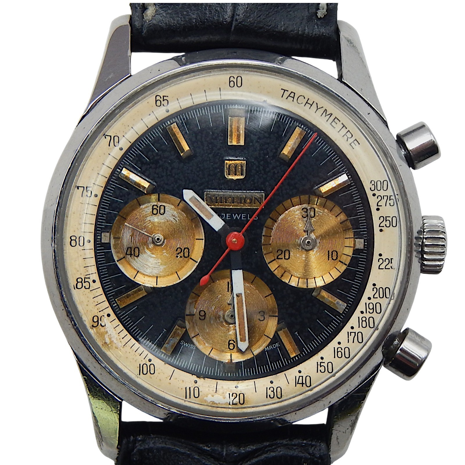 Vintage MILLION Valjoux 72 Chronograph Column Wheel Black Gilt Dial Serviced