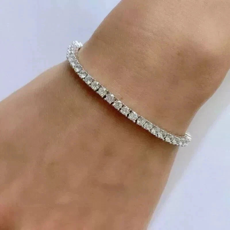 Women’s Tennis Bracelet 4MM Round Cut Moissanite 14K White Gold Plated Silver