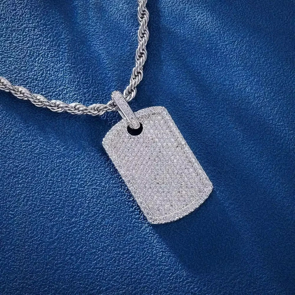 2.10 Ctw Round Cut Moissanite Cluster Dog Tag Pendant 14K White Gold Plated