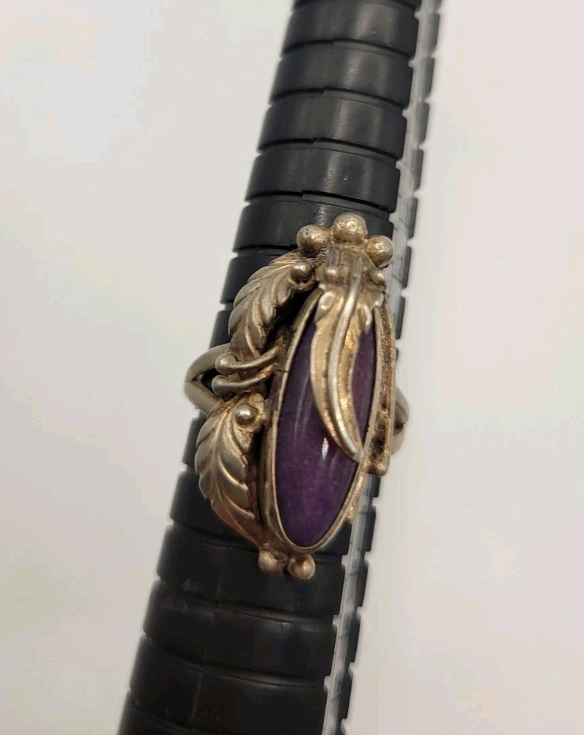 GEORGE NAKAI Navajo Sterling Silver Sugilite Ring Native American Leaf Sz 6 3/4