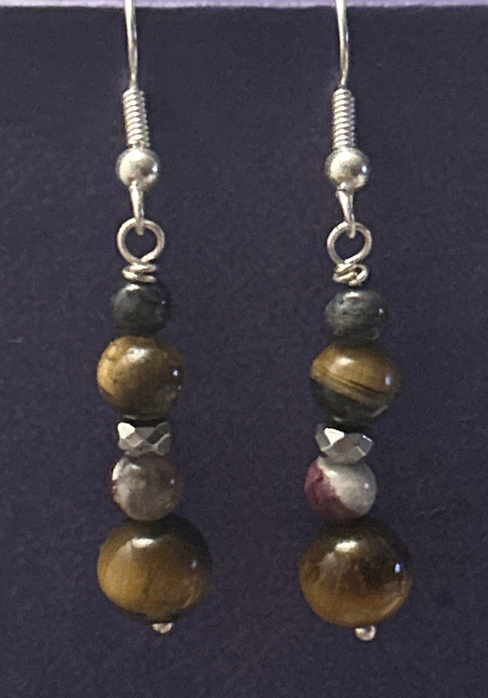 Sterling silver overlay brass brown tiger eye hematite dangle earrings