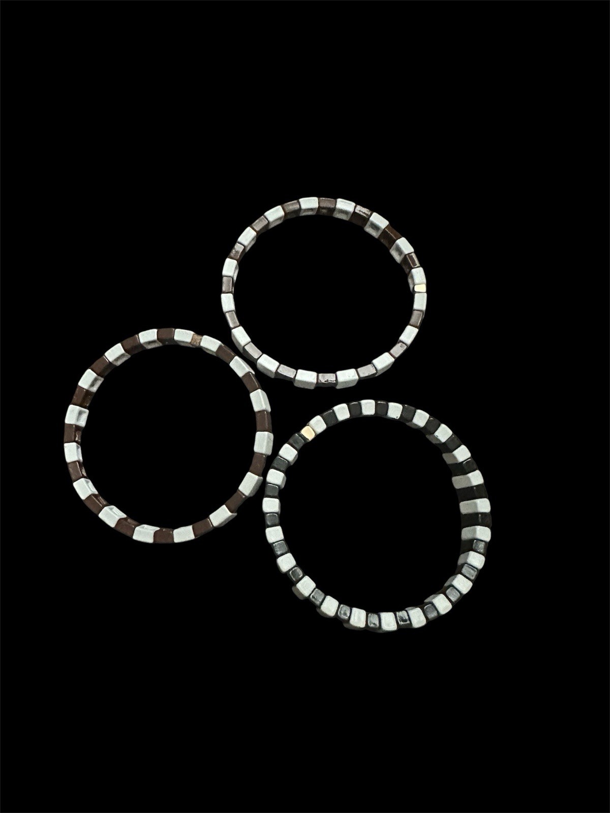 3 Beaded Chicklet Enamel Tile Stretch Bracelet 2 Brown & White /1 Black & White