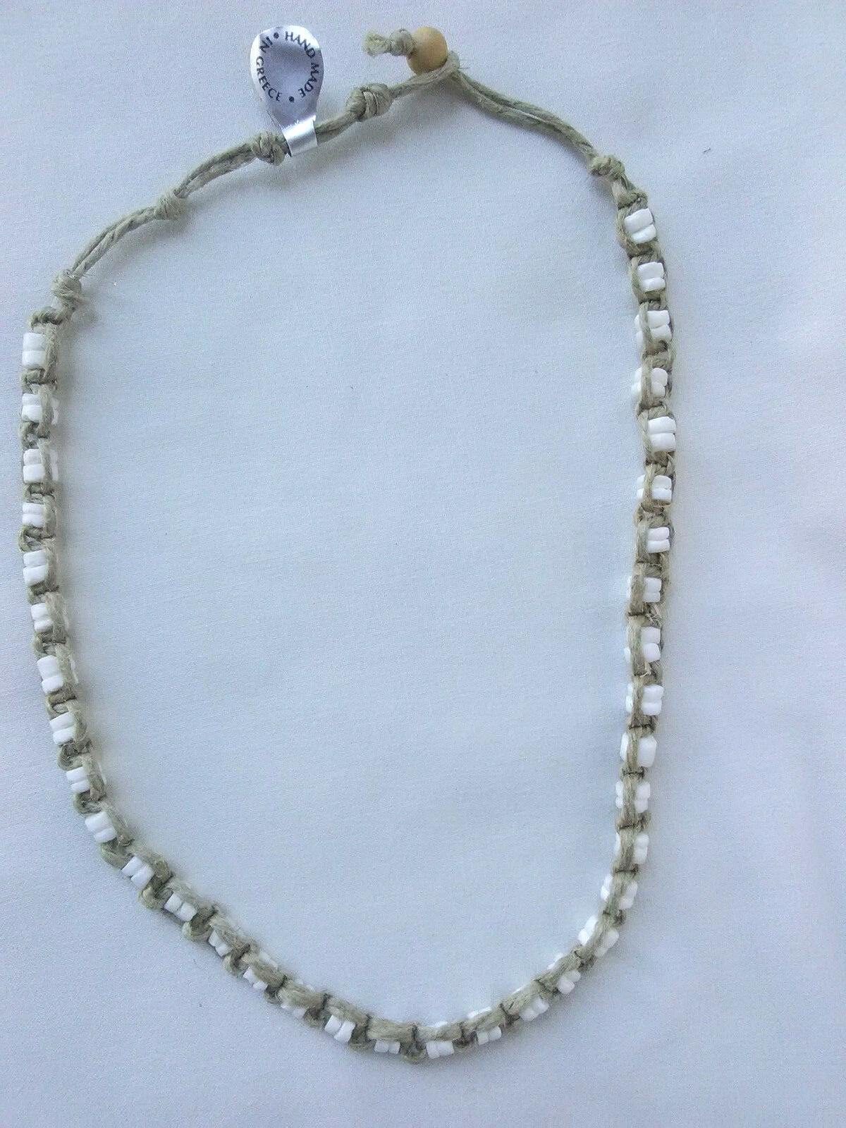 PUKA SHELL HEMP SURFER CHOKER NECKLACE Heishi Braided 17″ US Gift New