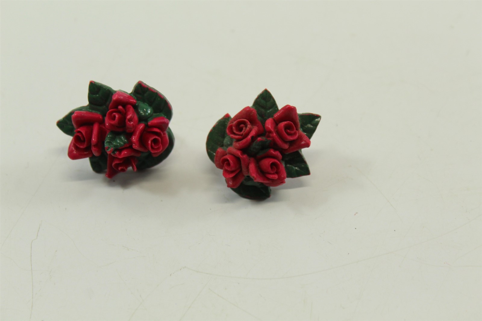 Vintage Earrings Red Rose Clip On Silver-tone Alloy On Acrylic Stamped Japan