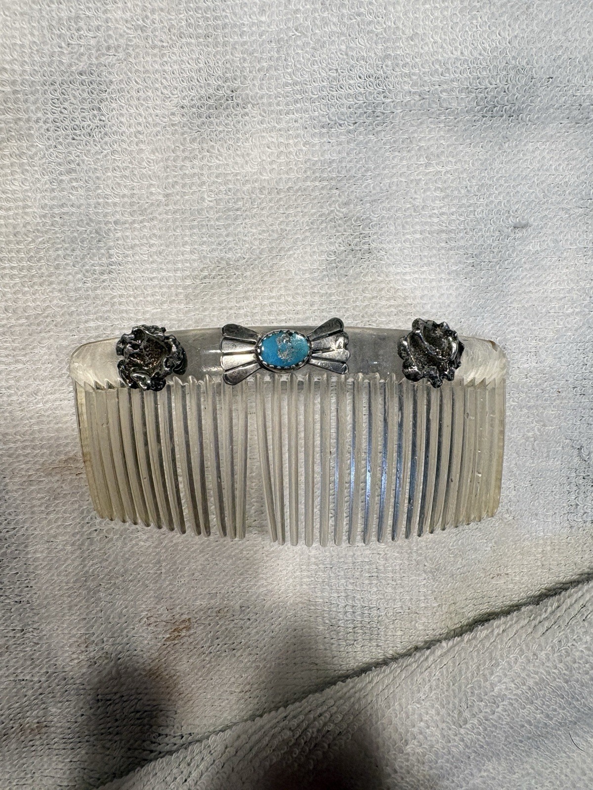 Genuine Turquoise And Silver Hair Comb Accessory