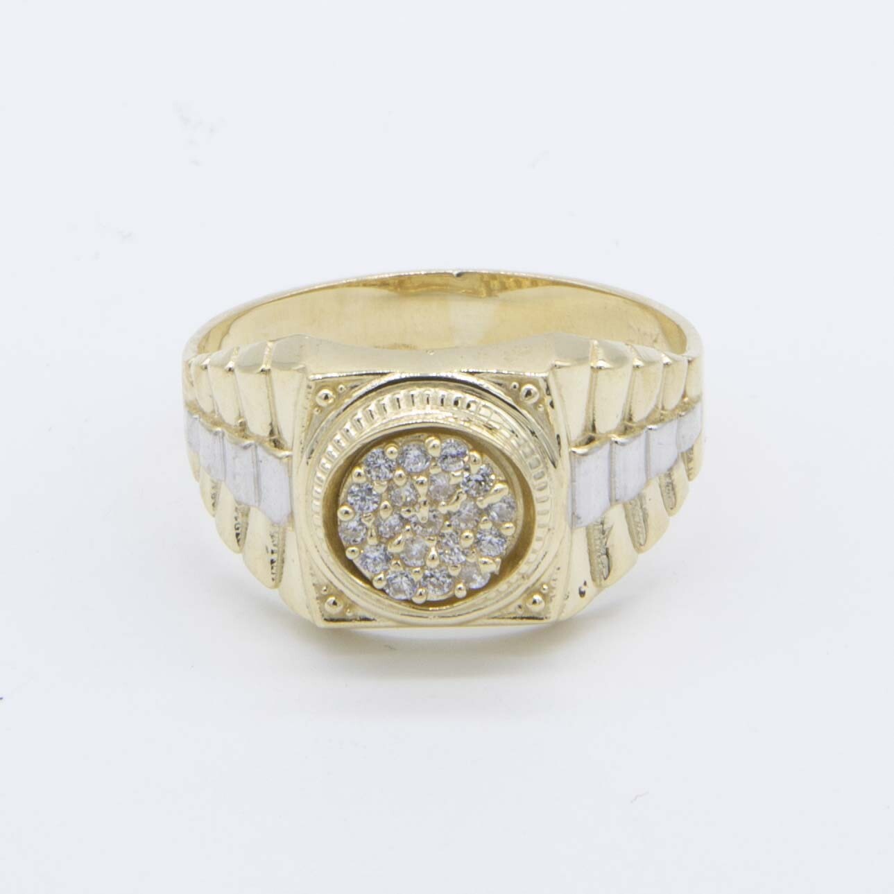 Men’s Unisex Railroad Round CZ Ring Real Solid 10K Yellow White Gold All Sizes