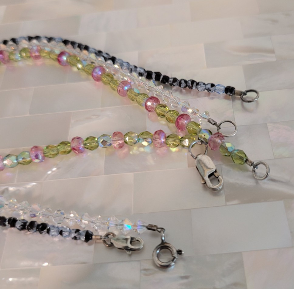 Lot of 3 925 Silver Crystal Beaded Ankle Bracelets 9-9.5″ long