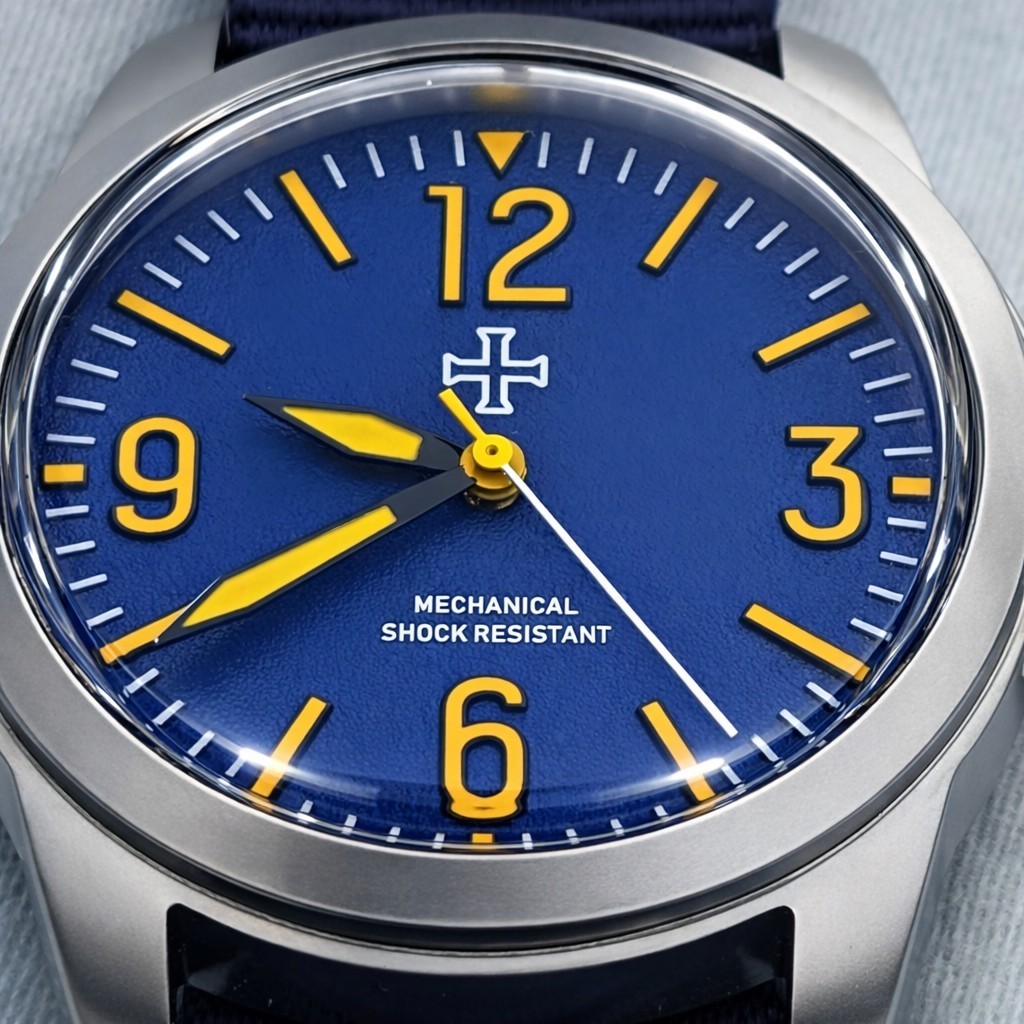Toujours Pret Mechanical Military Field watch Blasted Stainless steel Blue 39mm
