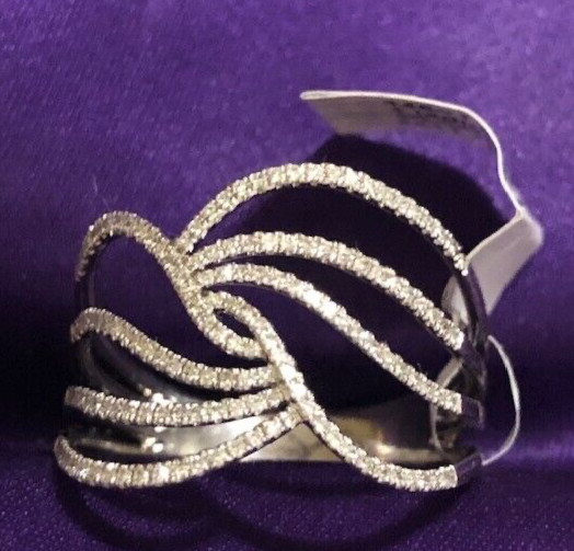 14K White Gold Diamond Cocktail Ring Curved Right Hand Natural 0.37 CT