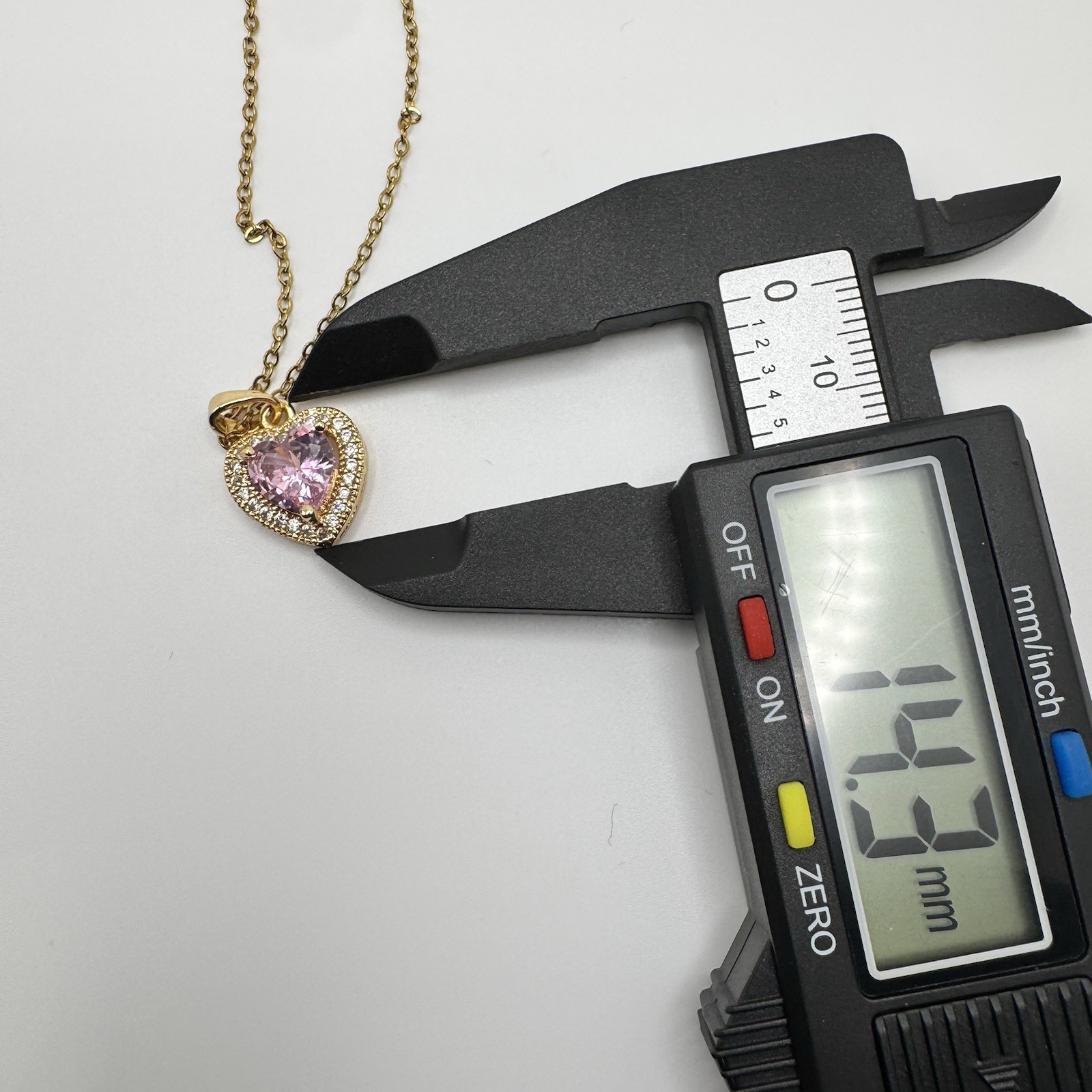 Gold Toned, Stainless Steel Necklace, Pink Heart CZ Pendant 16 In