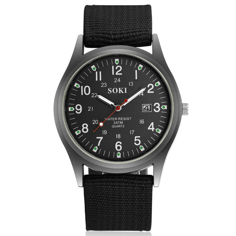 Men’s Military Army Luminous 24 Hours Dial Nylon Strap Date Quartz Wrist Watch