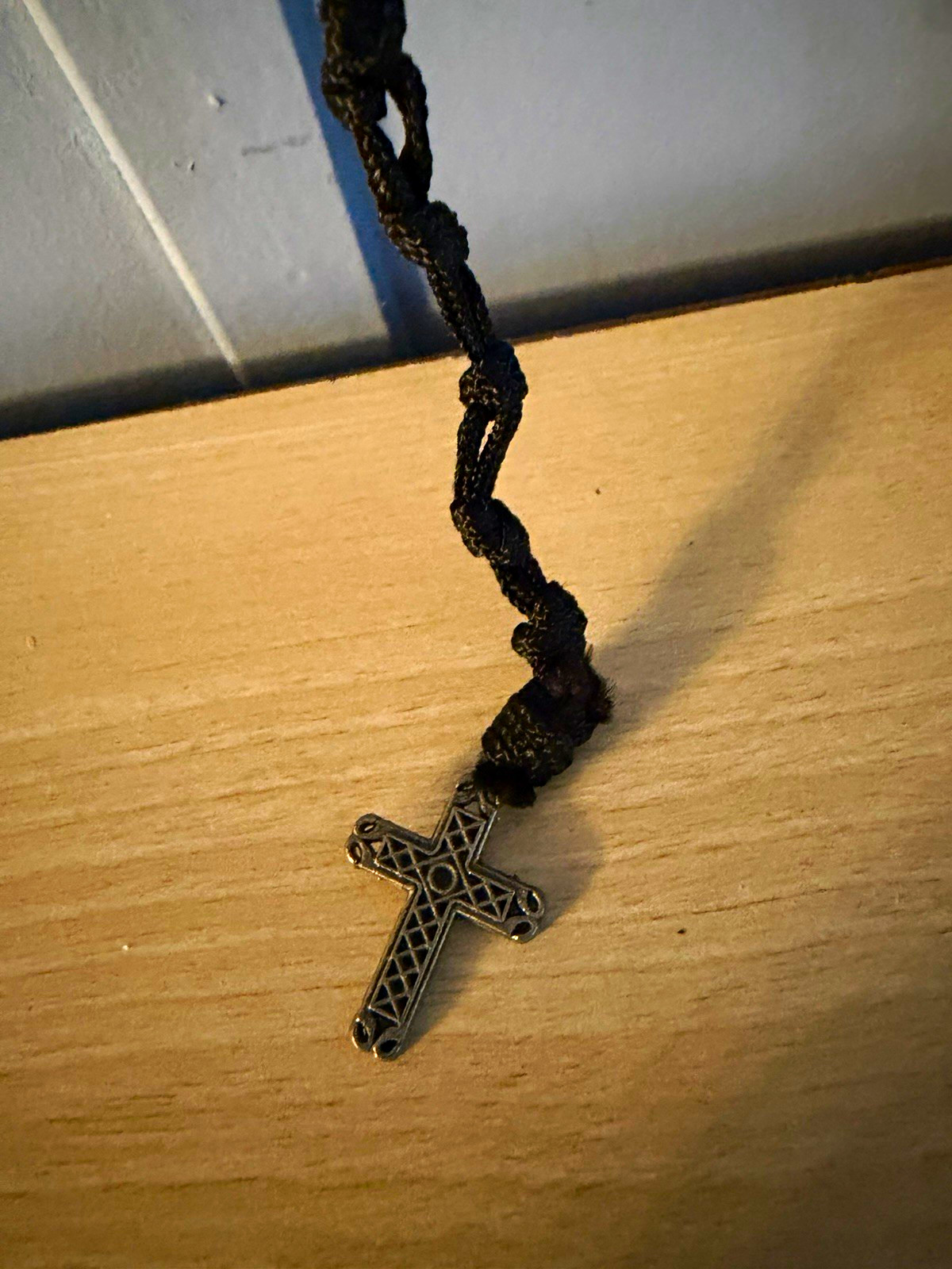 Black Cord Necklace with Silver-Tone Cross Pendant Religious Inspirational