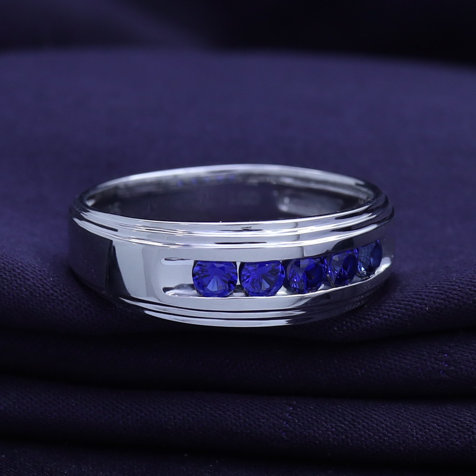 1/2 Ct Men’s Band Ring Sapphire Lab Grown Gemstone 10k or 14k Gold or 925 Silver