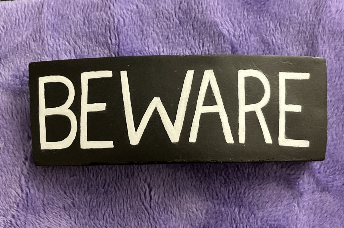 “Beware” Black Banner Barrette, White Text, MiaChavi Geekery