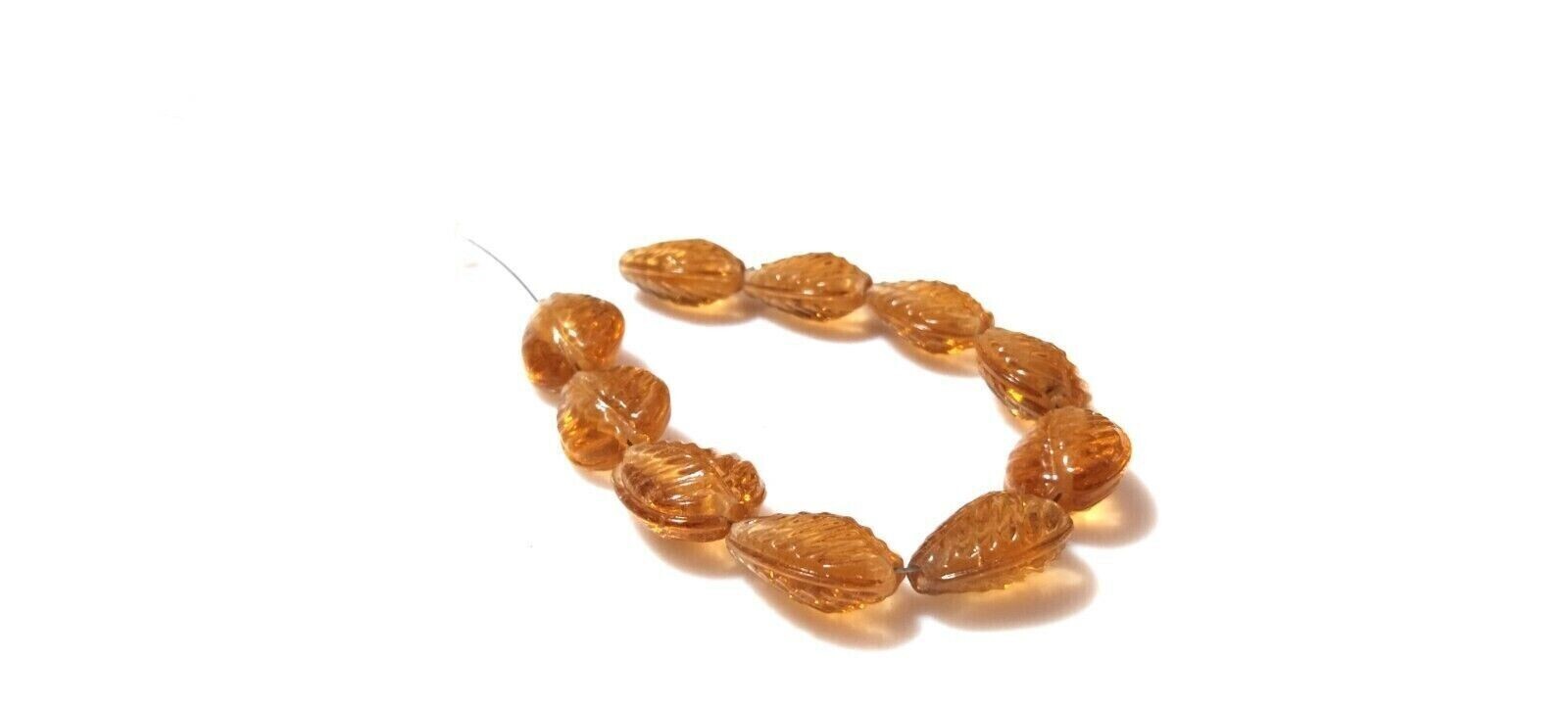 Spessartite Quartz Hydro Pear Leaf Carved 11x14mm Beads, Carved 7 Inch Bracelet