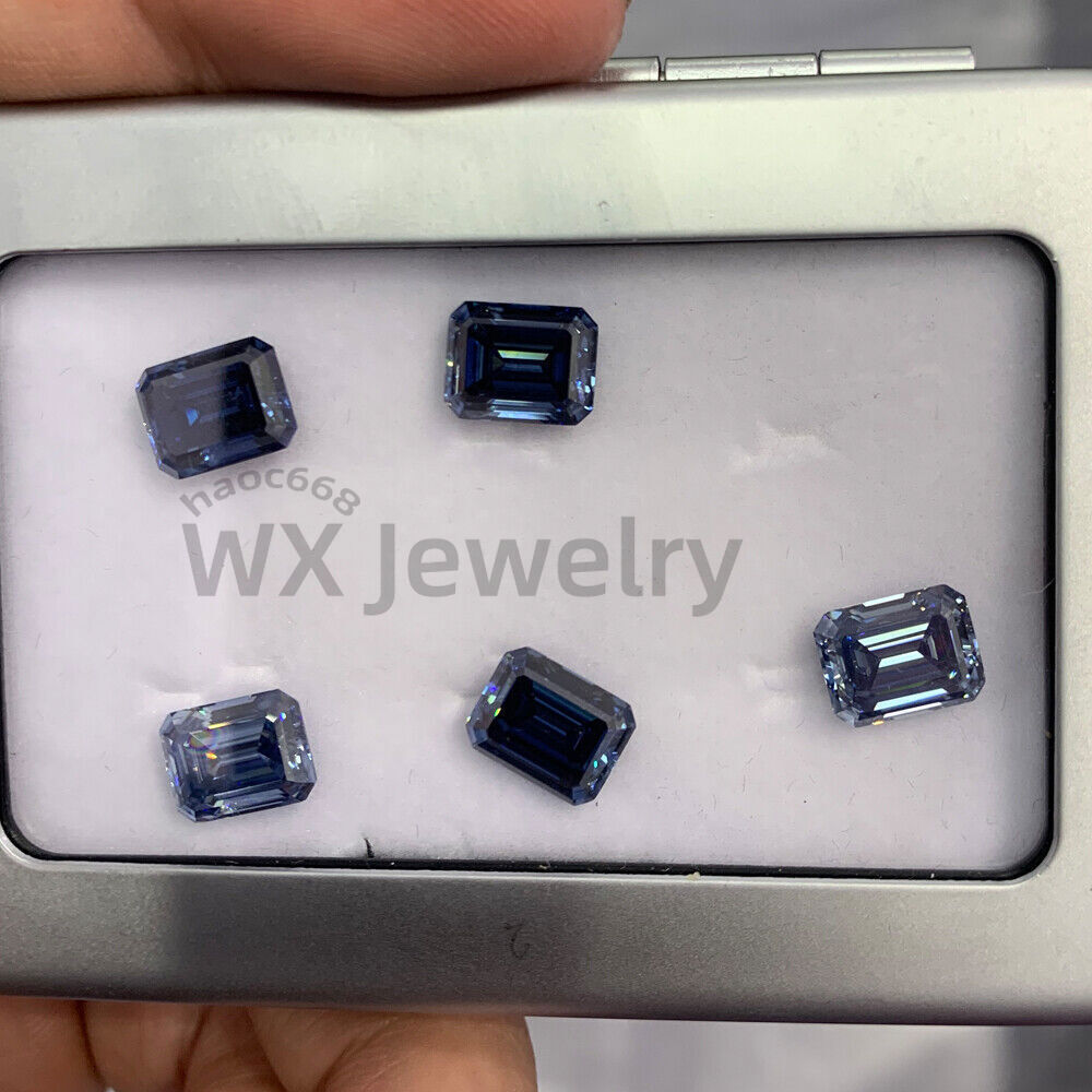 Moissanite Loose Stone Blue Color Emerald Cut VVS1 Gemstone Certificate