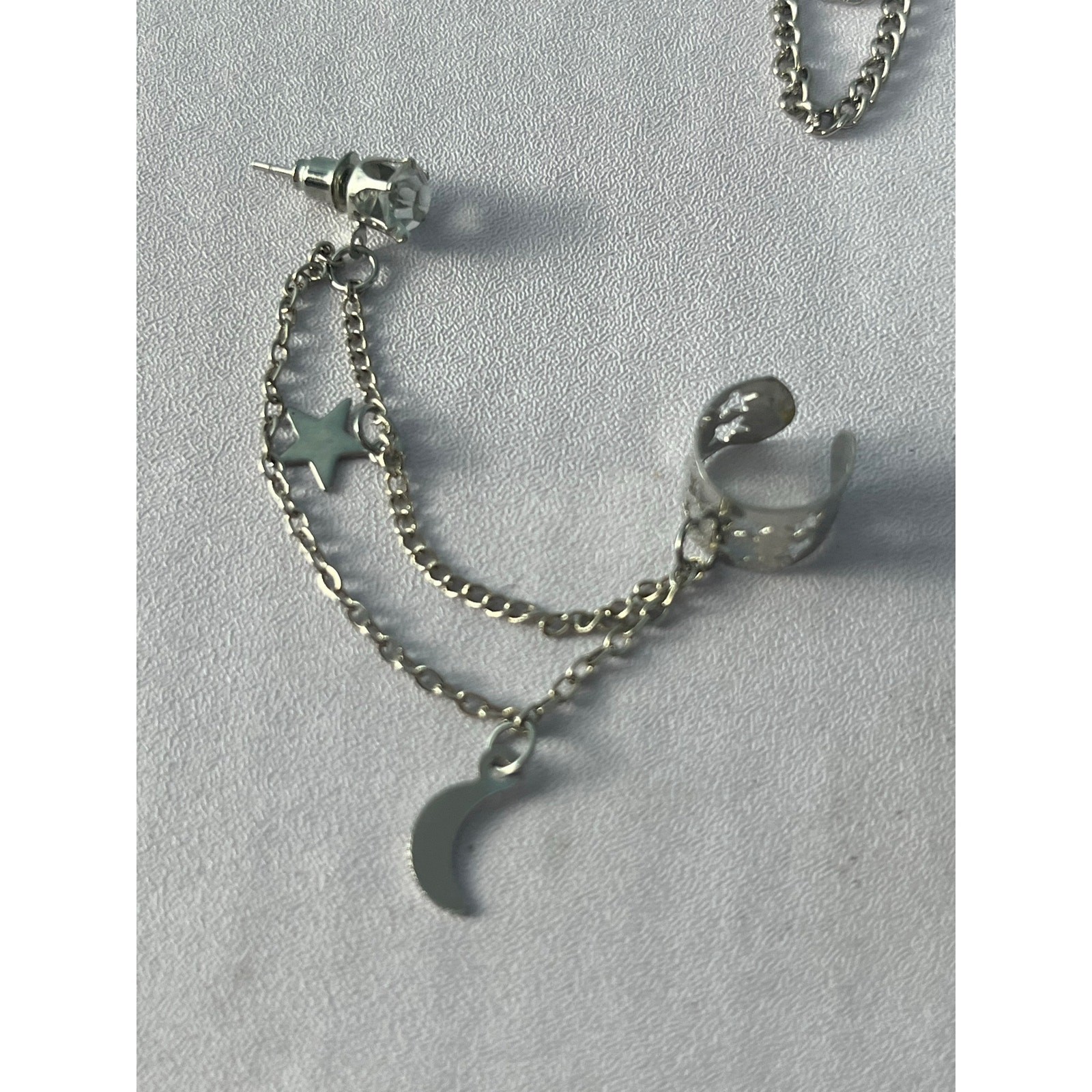 Silver Tone Ear Cuff Climber Earring Lot Moon Star Rhinestone Y2K Festival