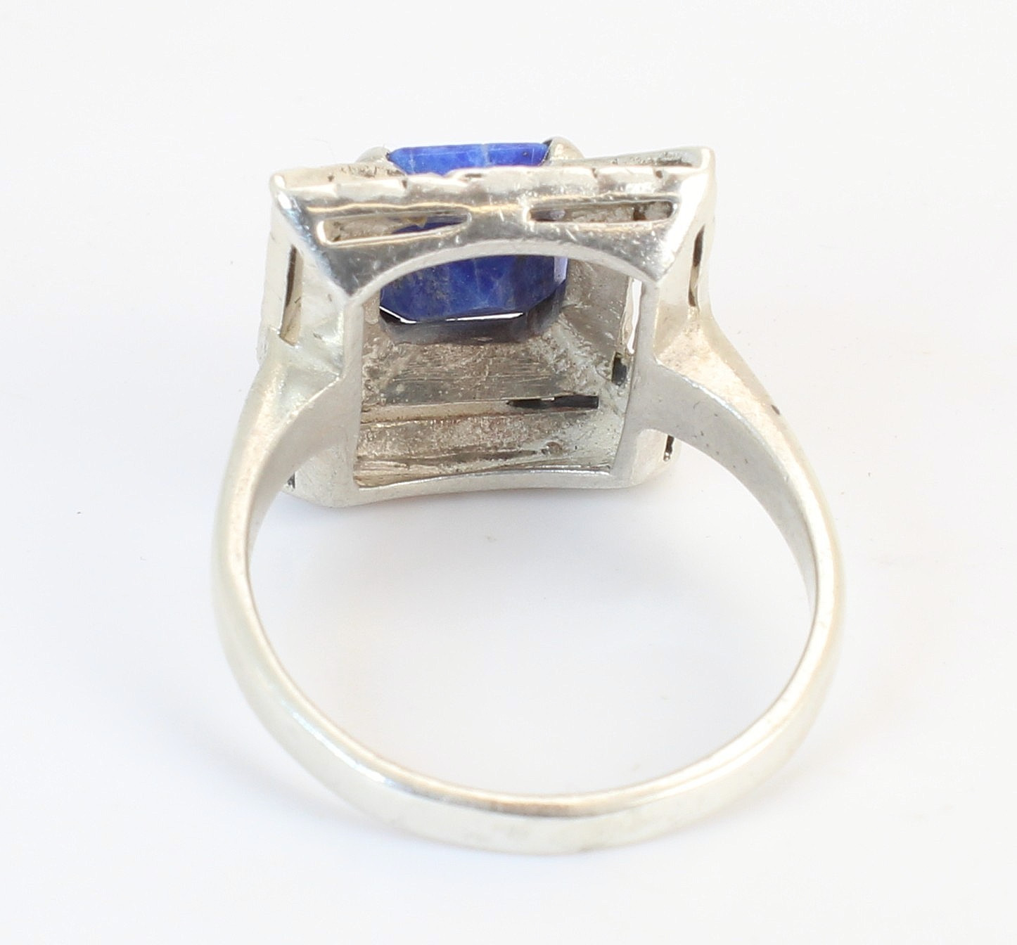 Vintage Blue Sodalite + Marcasite Sterling Silver Ladies Cocktail Ring Size 8