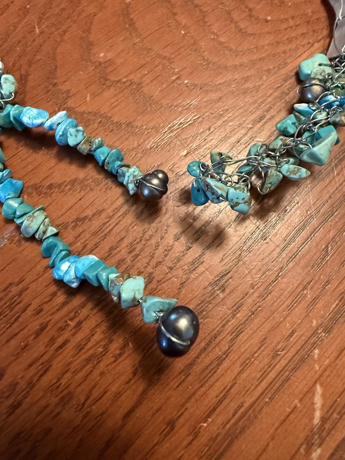 Nautilus Abalone Shell Turquoise & Beads Wire Wrapped Artisan Choker Necklace