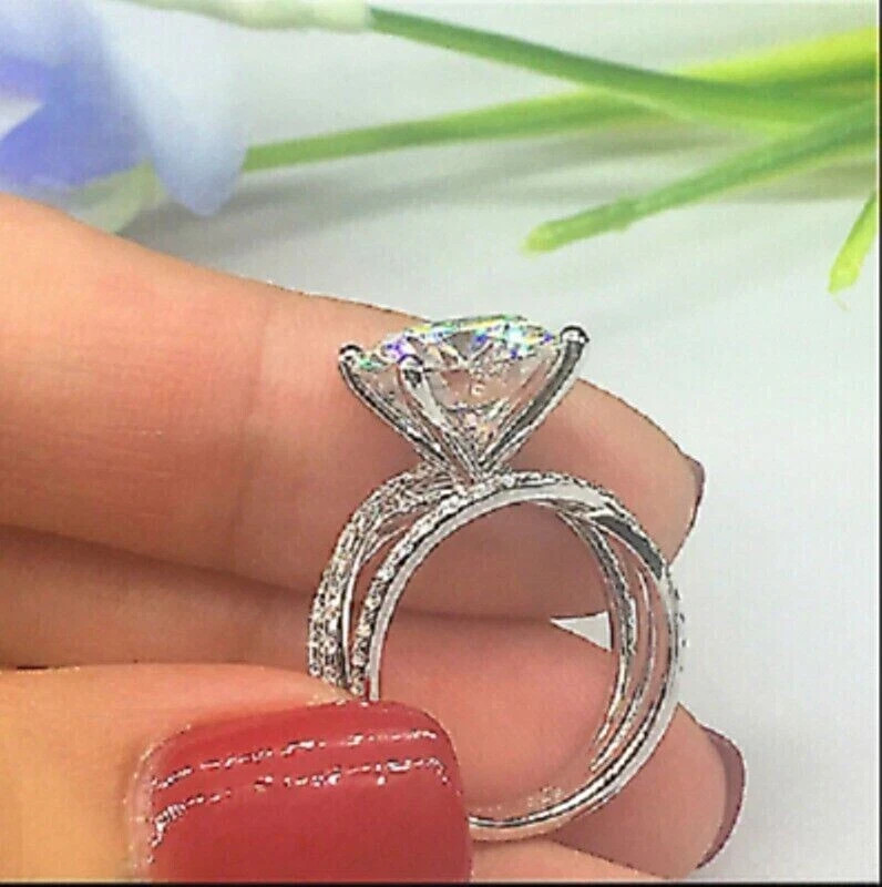 3 CT Round Cut Lab-Created Diamond Engagement Wedding Ring 14k White Gold Over