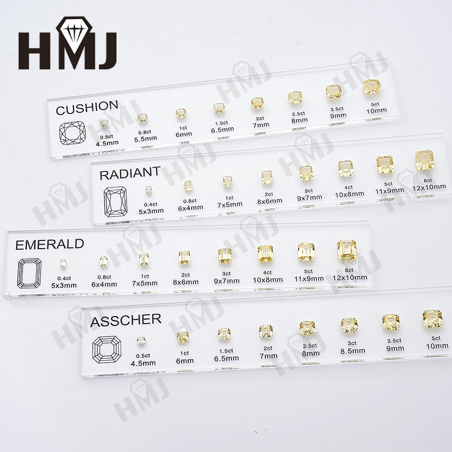 11 Shapes Kit CZ Diamond Carat Chart Comparison Set White Pink Yellow Gemstone