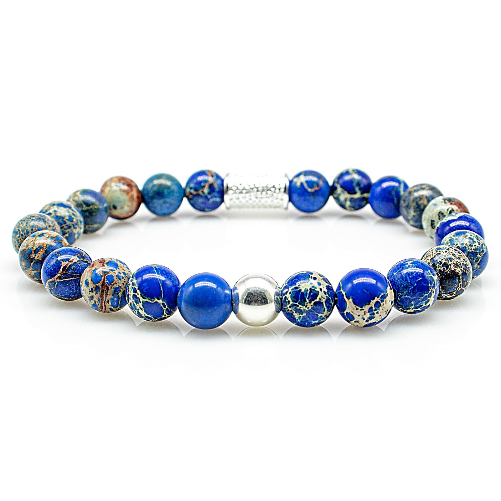 Jasper 925 Sterling Silver Gold Bracelet Bracelet Beaded Bracelet Ball Blue 8mm