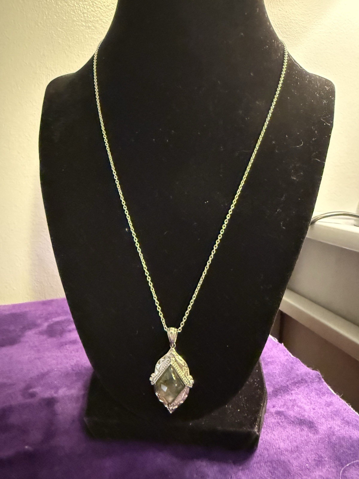 Malagasy Laboradite Kite Drop Pendant Necklace 0 Inches In Stainless Steel 6.50