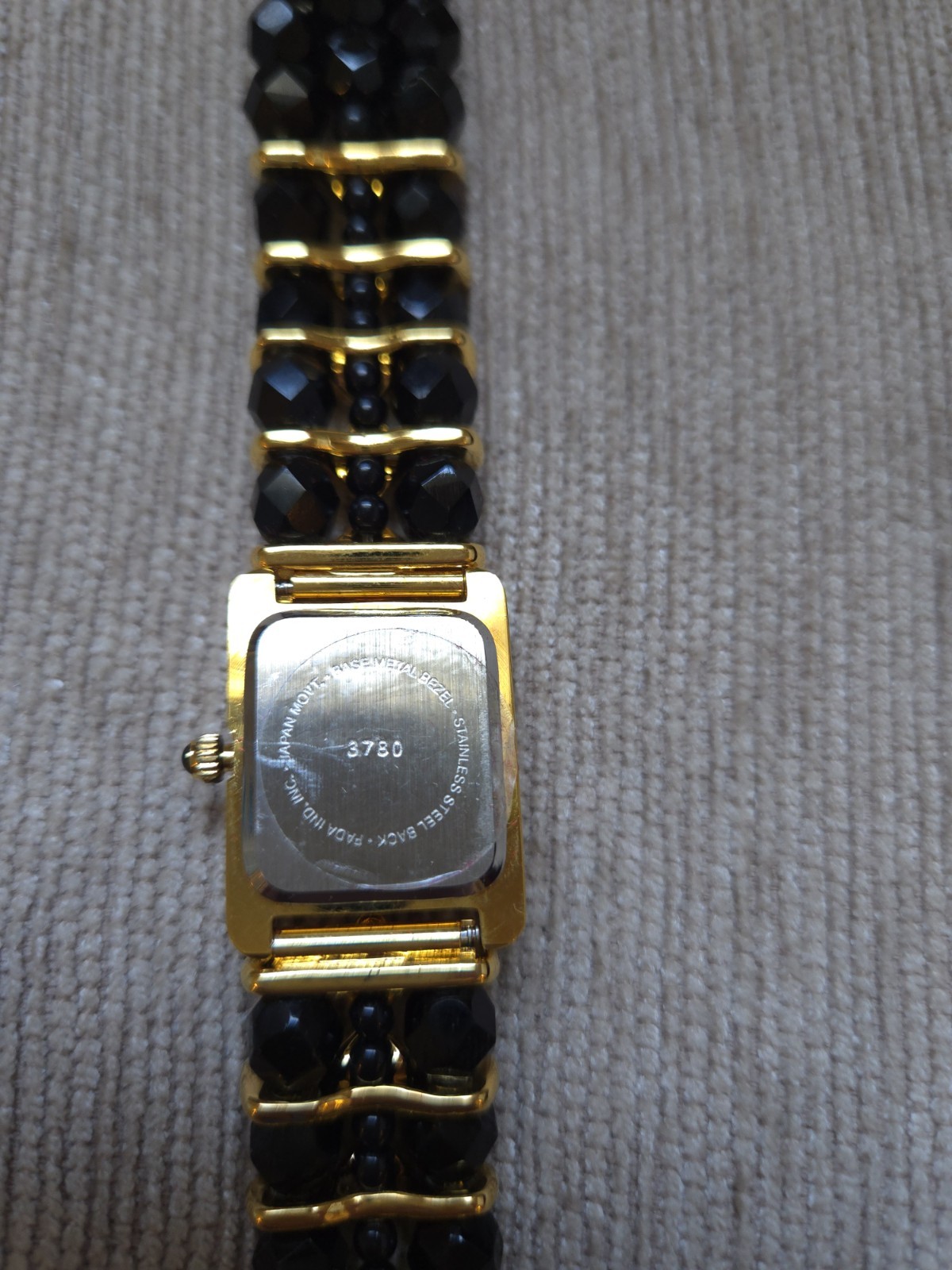 Vintage Futura 3780 Women’s Watch Black Beaded Rhinestone Quartz w/ Original Box