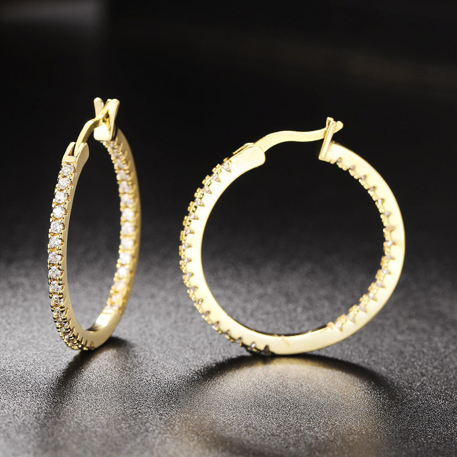 Delicate Women Earrings Jewelry Stainless Steel Huggie Hoop CZ Ear Studs 15-30MM