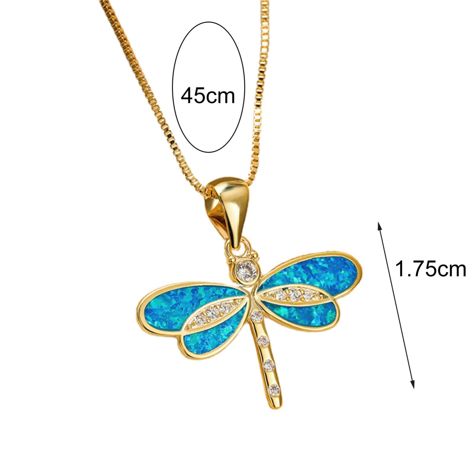 Blue Opal Dragonfly Gold Pendant Necklace Cyrstal – Beautiful Nature, Elegant